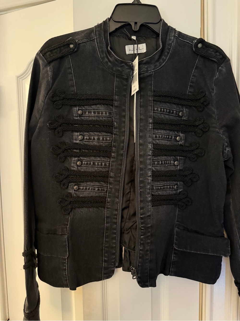 Nicole Miller Black Military-Style Braided Trim Jacket